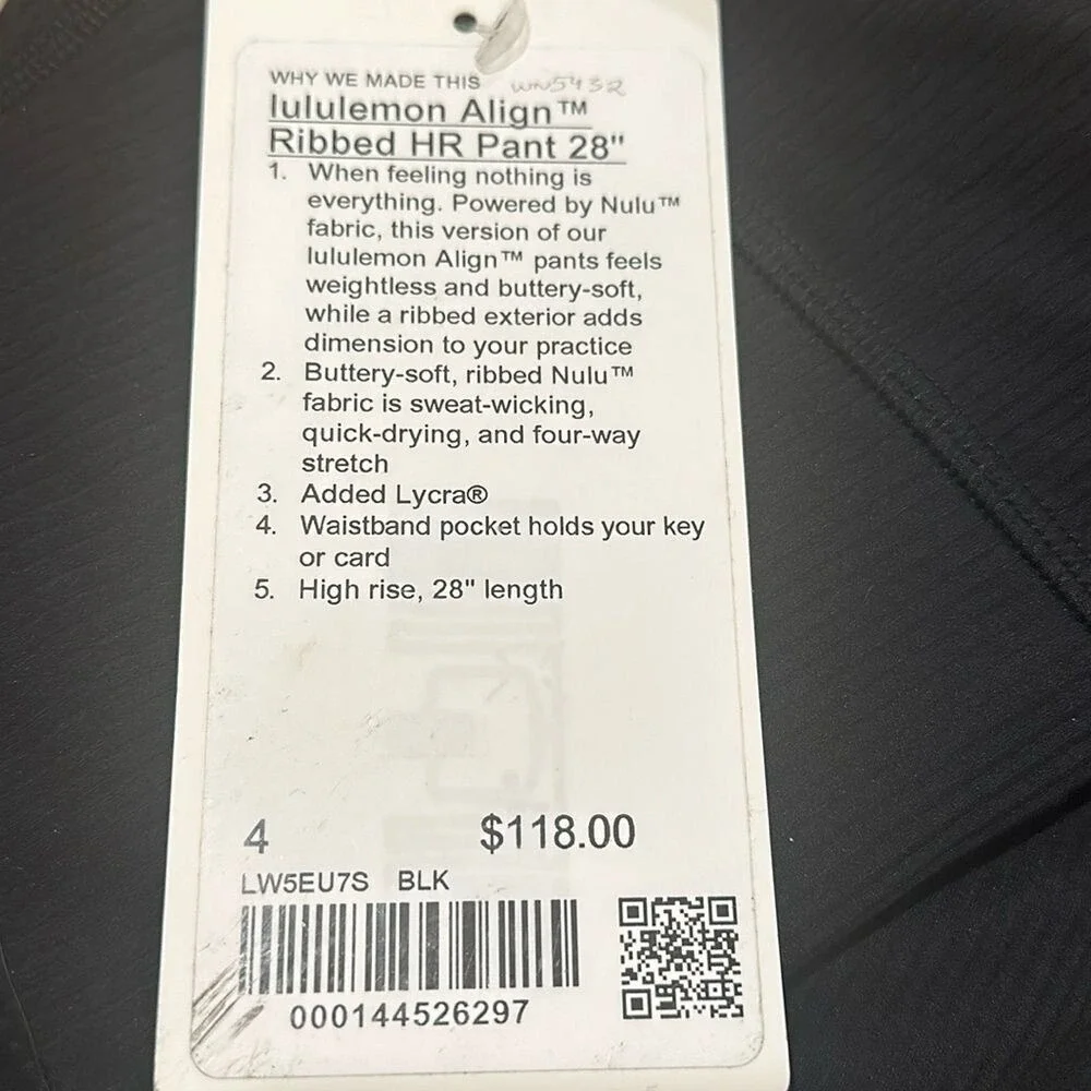 lululemon Align Ribbed High-Rise Pant 28" Black size 4 NWT leggings - Picture 3 of 6